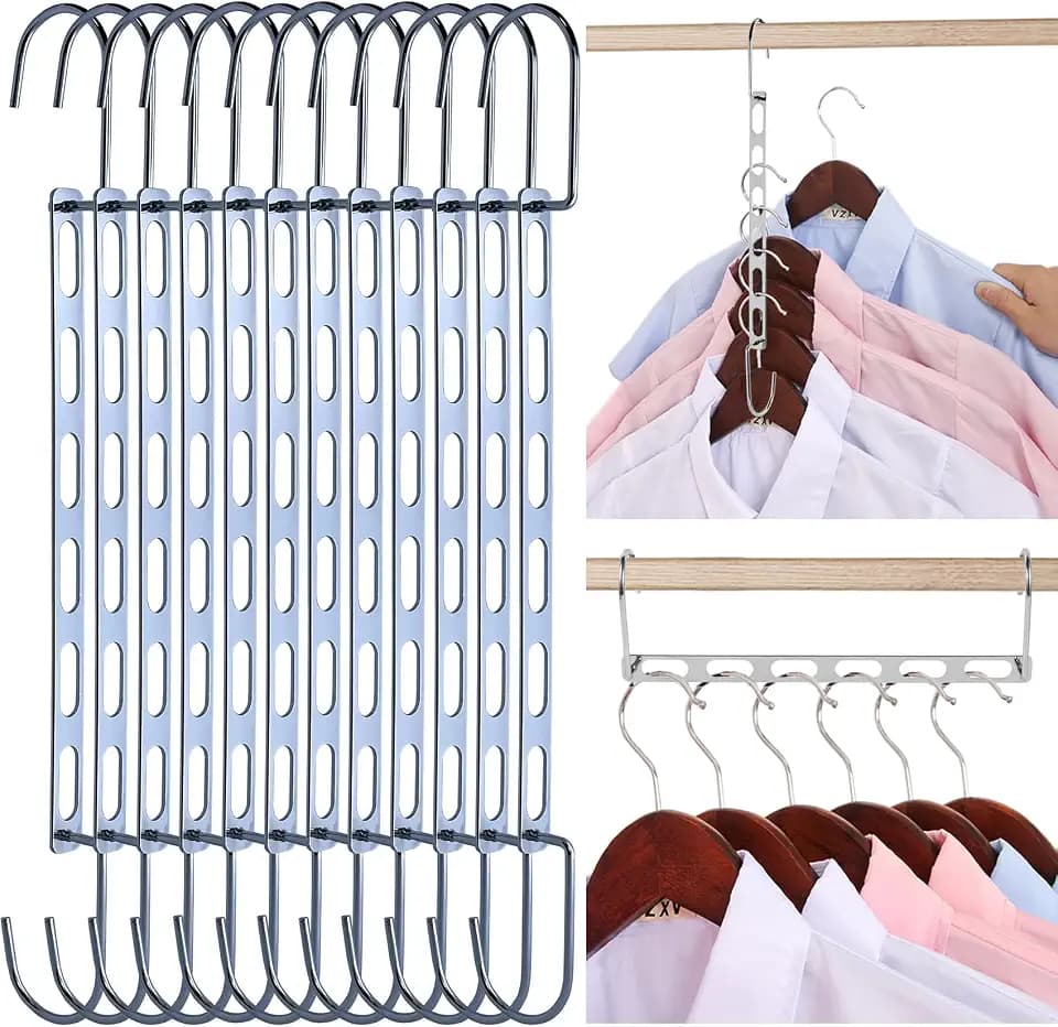 Metal Space Saving Hangers for Clothes, Collapsible Hanger Organizer 12Pack