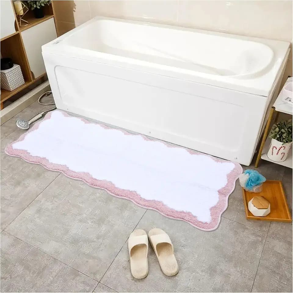 Zeeinx Bathroom Runner Rug - 18 x 47 Inch Non Slip Absorbent Bath Mats, Machine Washable Floor Mats for Tub & Shower, Pink