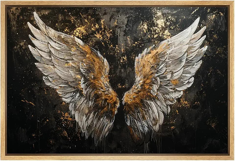 Black and White Angel Wings Wall Art Abstract Angel Painting Angel Wing Poster Feather Painting Wall Art Angel Wings Wall Picture Angel Wing Abstract Canvas Black White Wing Picture 16x24inch Unframed