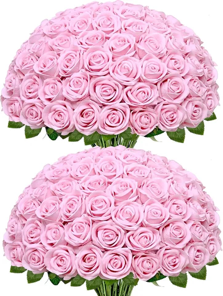 Waipfaru 100 Pcs Pink Roses, Fake Roses Artificial Velet Flowers for Valentines Mothers Day Wedding Centerpieces Decor (Pink)