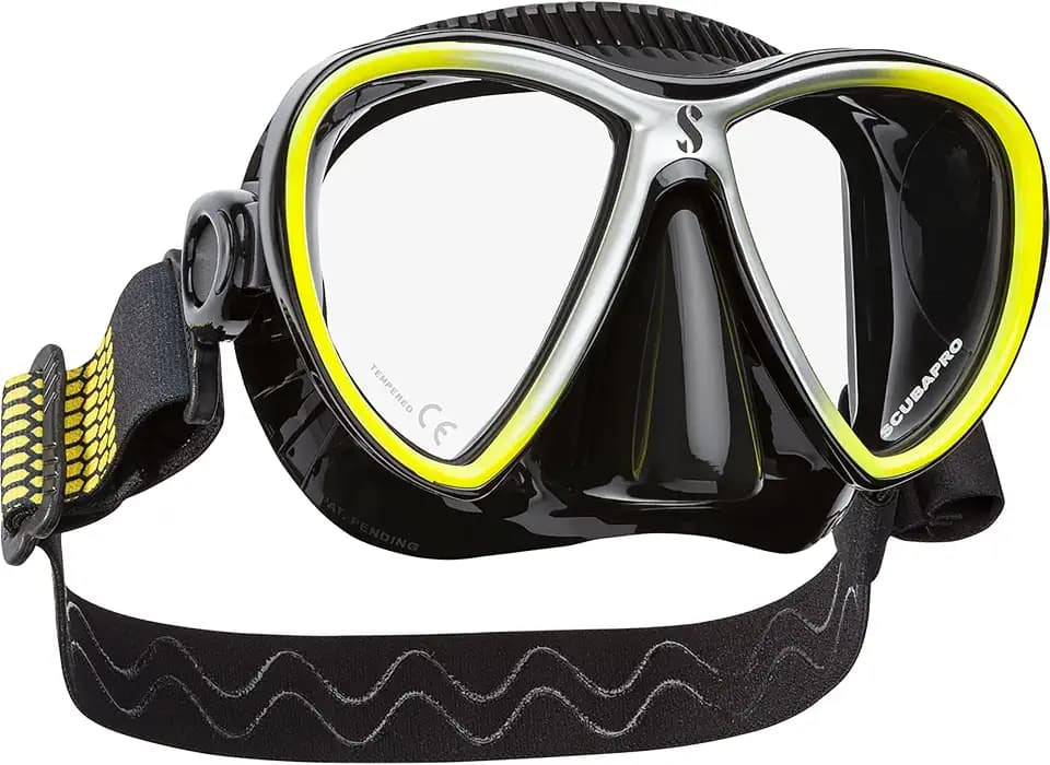 SCUBAPRO Synergy Twin Trufit Scuba Mask with Dual Lens and Comfort Strap for Diving, Black/Yellow/Silver