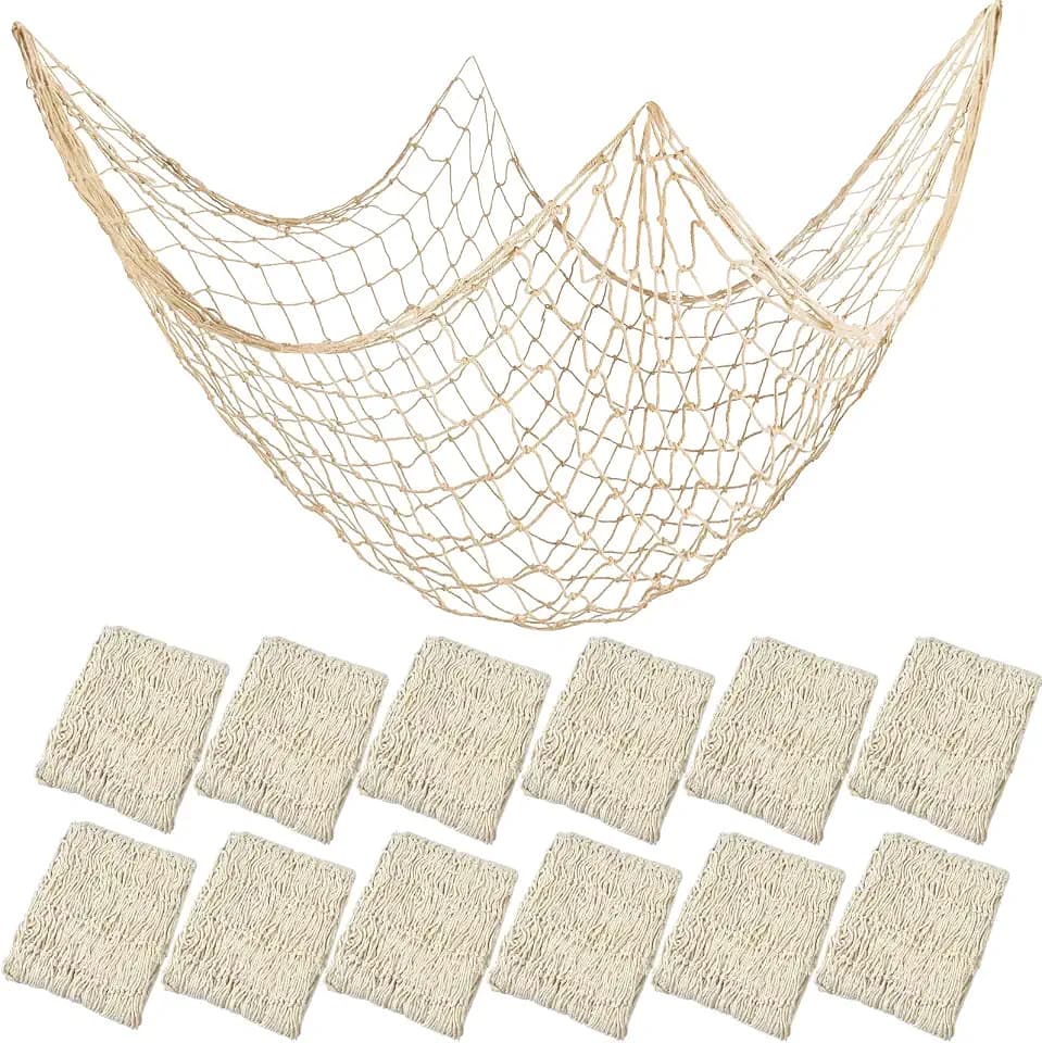 12PCS Natural Fish Net Decoration 80" x 40" Decorative Fishing Net