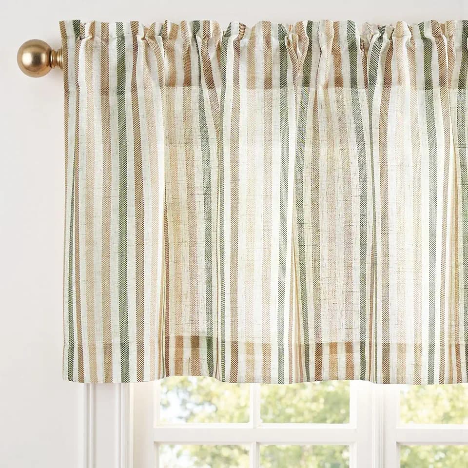 jinchan Linen Boxter Stripe Valances for Window 16 inch,Muti Green,1 Panel