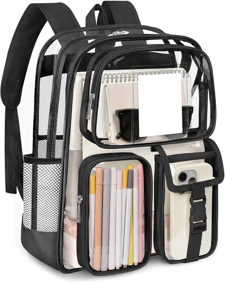 Attmu Clear Backpack for Stadium Events, Heavy Duty PVC Transparent Bookbag