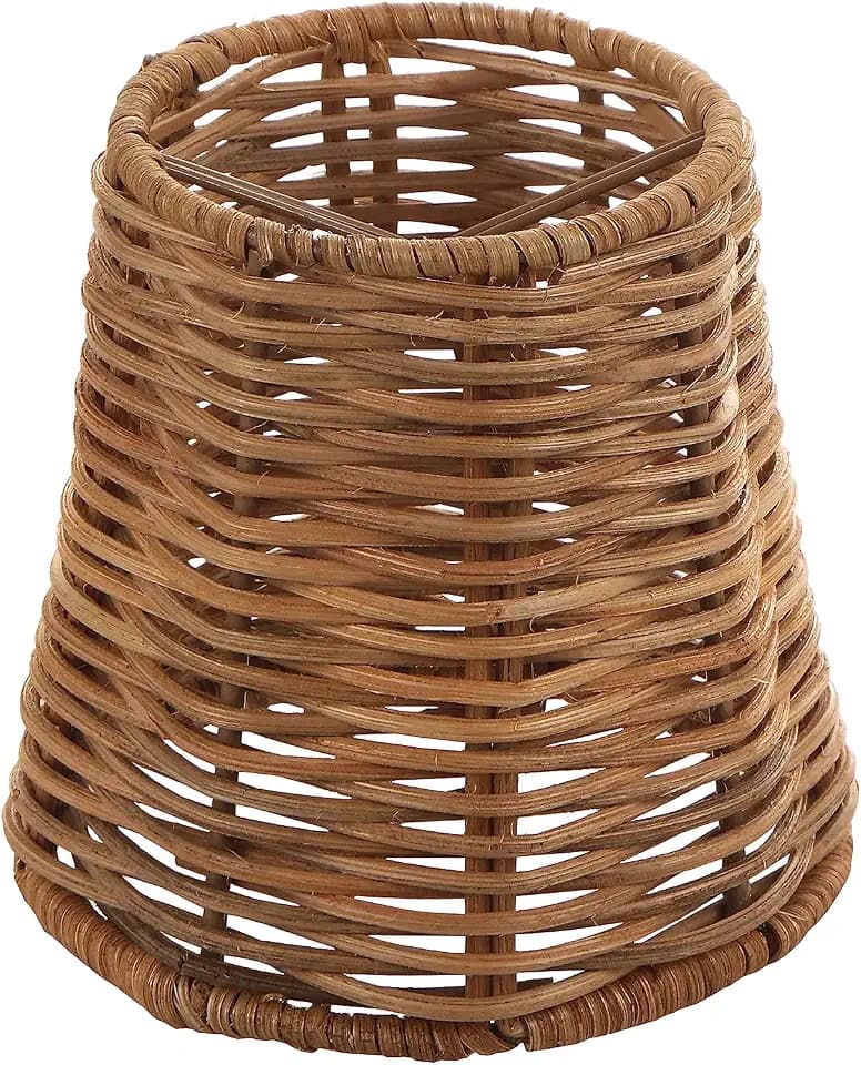 Aspen Creative 51007 Empire Clip-On Chandelier Lamp Shade, Natural Rattan, 3" Top x 4" Bottom x 4" Slant Height