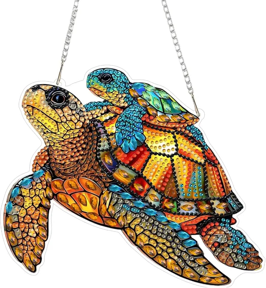 CRZMODE Turtle Diamond Art Hanging Kit for Adults, Turtle Pendant Diamonds Painting Art Kit, Special Crystal Diamond Art Painting Pendant Ornament, Craft Gift for Women Home Window Decor