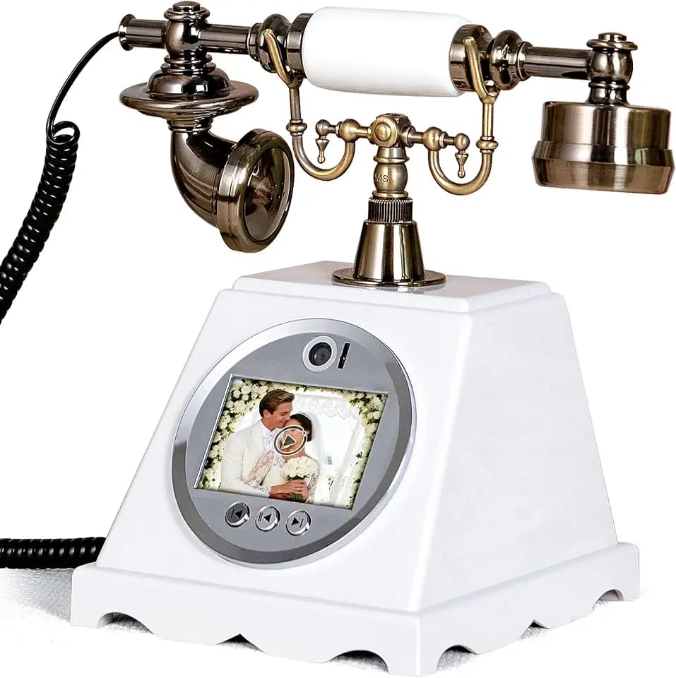 Video Audio Guest Book Wedding Phone,1080P HD Video Phone Guestbook, Preserve Your Special Occasions, Ideal for Wedding Bridal Shower, Birthday, Graduations, Baby Shower(Retro White)
