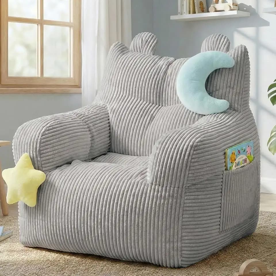 little dove Kids Bean Bag Chair with 2 Plush Toys, Comfy Bean Bag Sofa