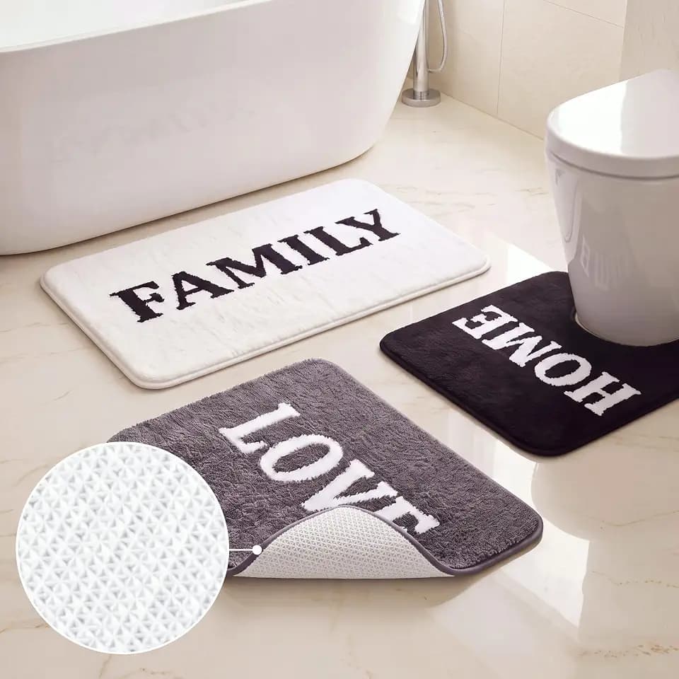 3 Pcs Bathroom Rugs Set for Bathroom Floor, Family Love Home