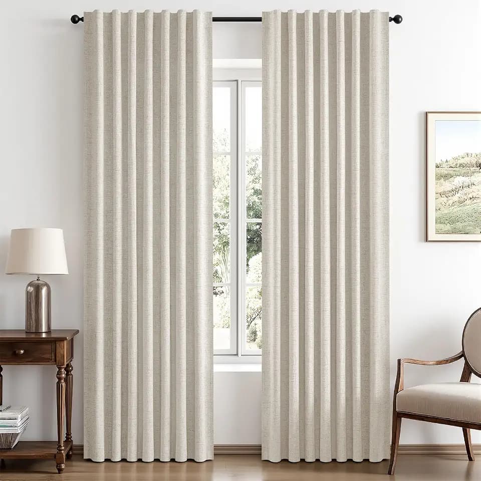 MIULEE 100% Blackout Linen Curtains for Bedroom 42 x 72 Inch Birch 2 Panels