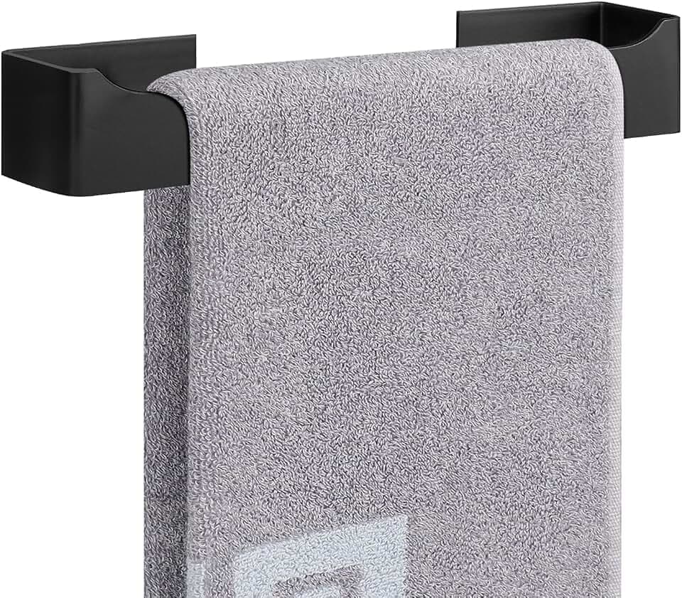 NearMoon Self Adhesive Hand Towel Holder/Towel Ring, Stainless Steel Hand Towel Bar Rustproof Stick on Wall-Towel Rack for Bathroom/Kitchen, Square Sticky and Wall Mounted (12 Inch, Matte Black)