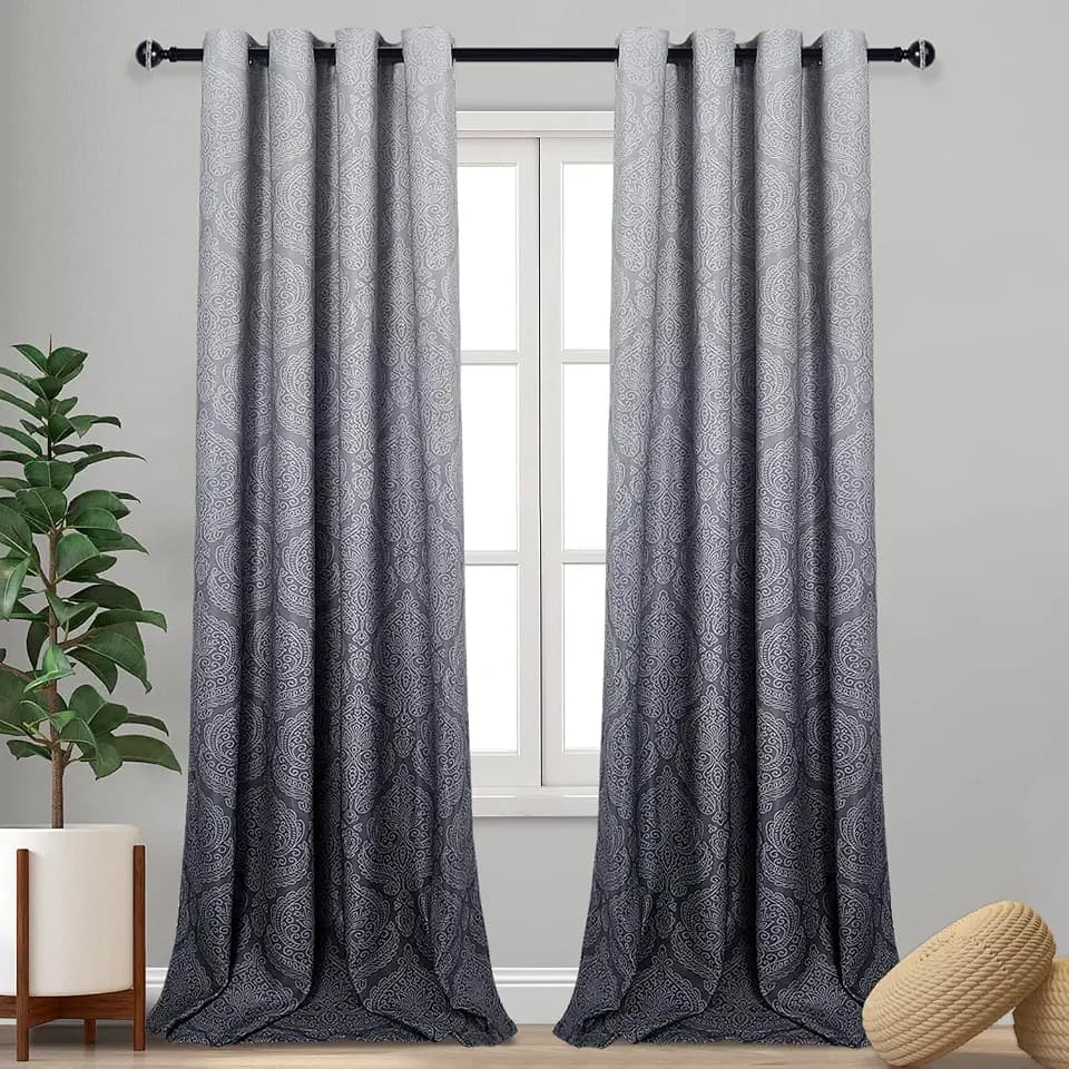 DWCN Ombre Blackout Curtains for Bedroom 52 x 108 inch, 2 Panel Set, Grey