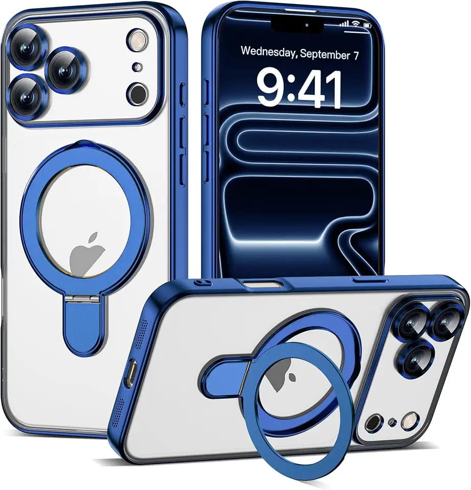 Plating Clear Case for iPhone 17 Pro Max with Stand 6.9", Blue