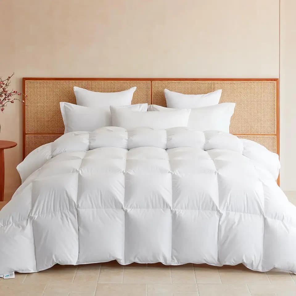 Goose Feather Down Fiber Comforter Queen Size, All Season Duvet Insert, 750+FP Hotel Bed Comforter, Ultra Soft 100% Organic Cotton Fabric, 90x90 Inches