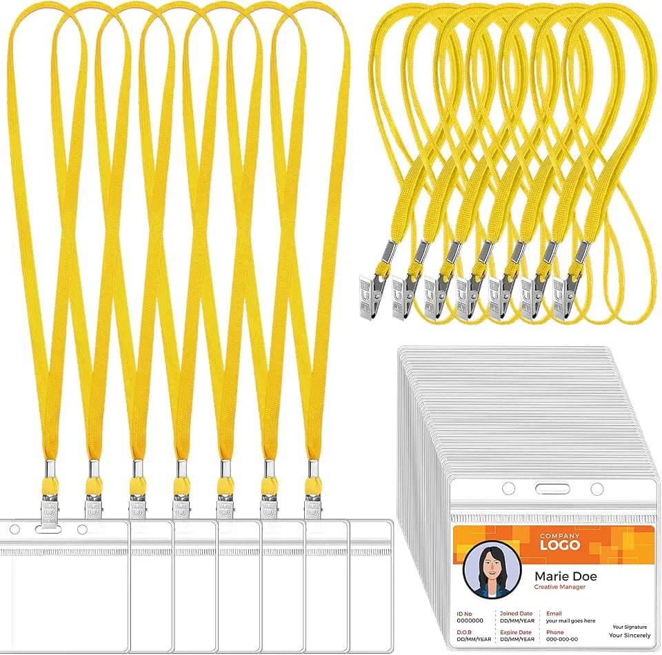 Marspark 100 Sets 4"x3" Name Badge Holder with Lanyard Bulk, Yellow