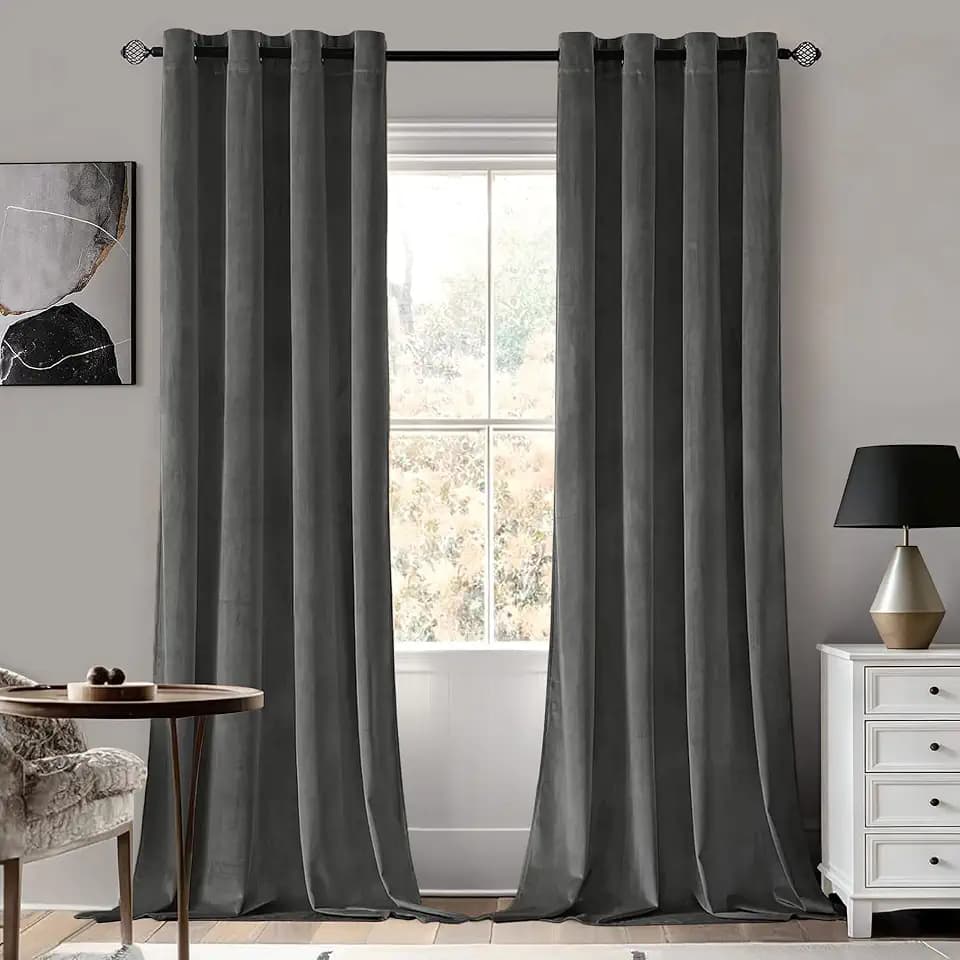 MIULEE Velvet Blackout Curtains Charcoal Grey 52 x 84 Inch Length 2 Panels
