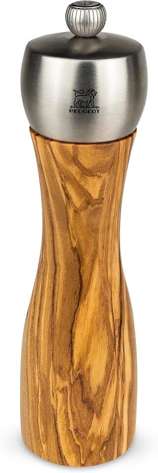Peugeot - Fidji Manual Pepper Mill - Adjustable Grinder - Olive Wood and Stainless Steel, Natural, 8 Inch
