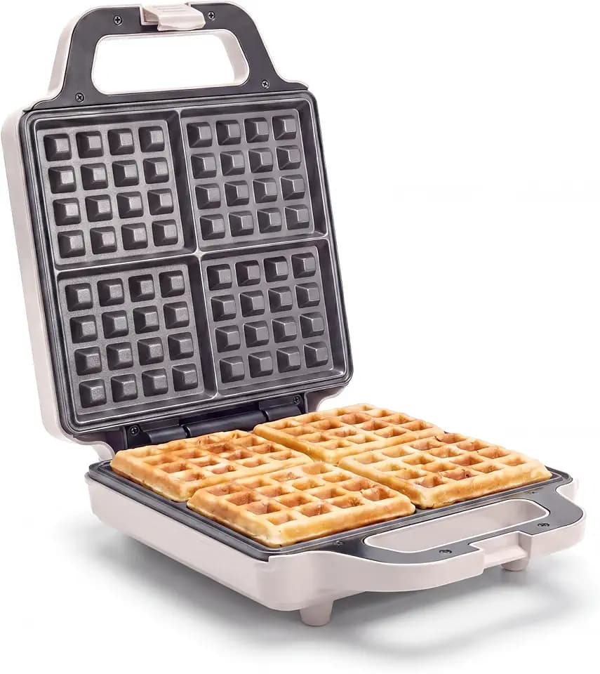 GreenPan Advanced Waffle Maker, 4-Square Belgian & Classic Waffle Maker, PFAS-Free Ceramic Nonstick, Cool-Touch Handle, Overheat Protection, Easy Clean, Clay