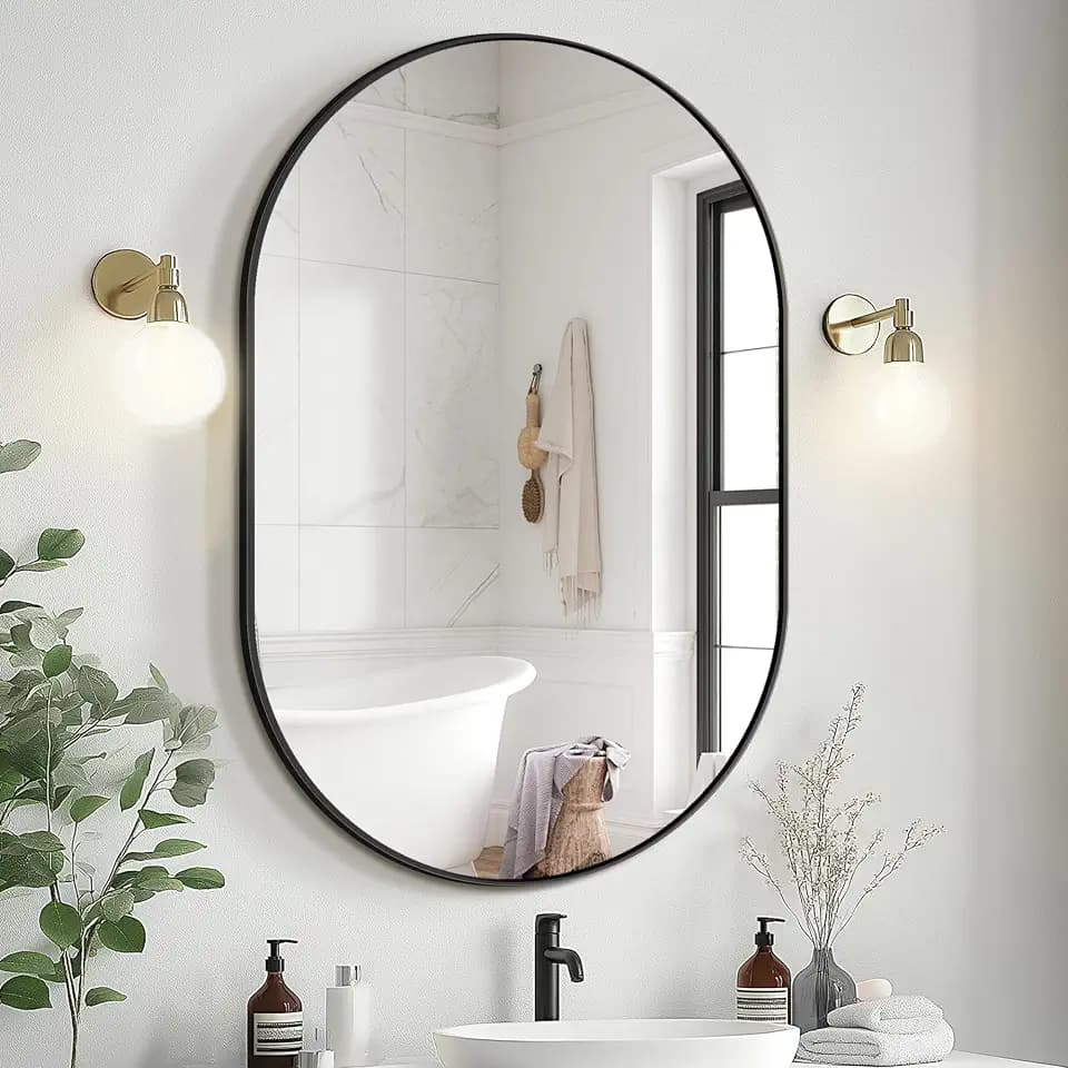 Delma 36x24 Black Oval Bathroom Mirror for Over Sink, Aluminum Frame