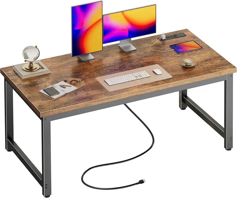 Huuger 55 x 24 inch Desk with Power Outlets & 0.95 Inch Thicker Desktop