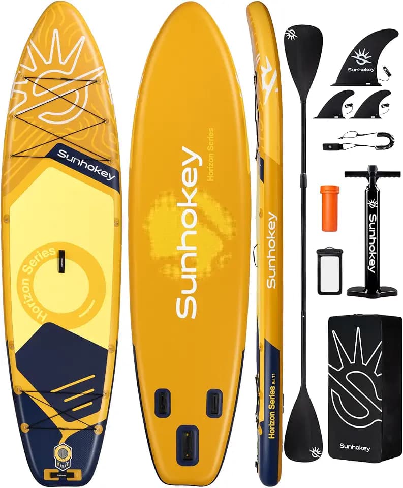 11'×34'' Extra Wide Inflatable Paddle Board with Seam Welded Technology, Stand Up Paddle Board, 420lb Capacity for Adults, Sup Board for All-Level with 2-Blade Paddle/Dual-Action Pump/Leash