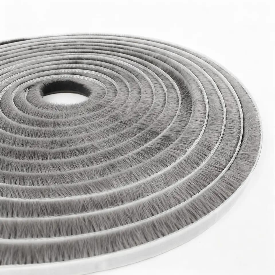 TamBee Weather Stripping Door Seal Strip, Self-Adhesive Pile Brush Weatherstripping for Sliding Window and Door Frame Insulation Tape, 3/8in x 3/8in x 16.5ft, Gray