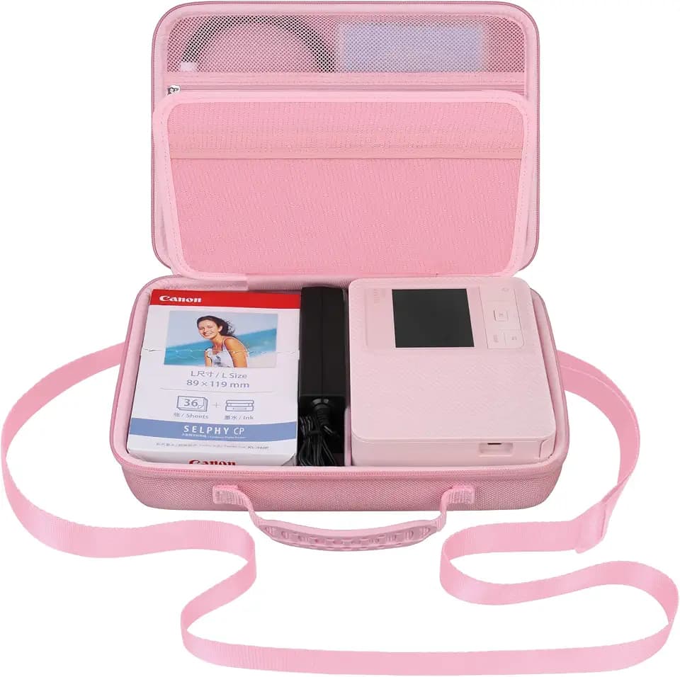 Elonbo Tragetasche für Canon SELPHY CP1500 Kompaktfotodrucker, tragbare Bluetooth Instant Print Kamera Aufbewahrungstasche, Mesh Tasche passt Zink Fotopapier Kabel, Rosa