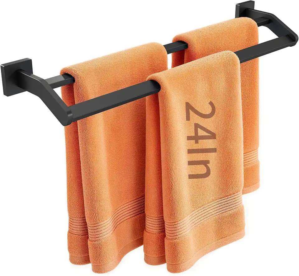 STWWO Double Towel Bar for Bathroom Wall Mounted, 24 Inch, Matte Black
