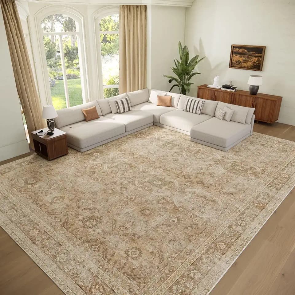Washable 10x14 Area Rugs for Living Room, Brown/Taupe