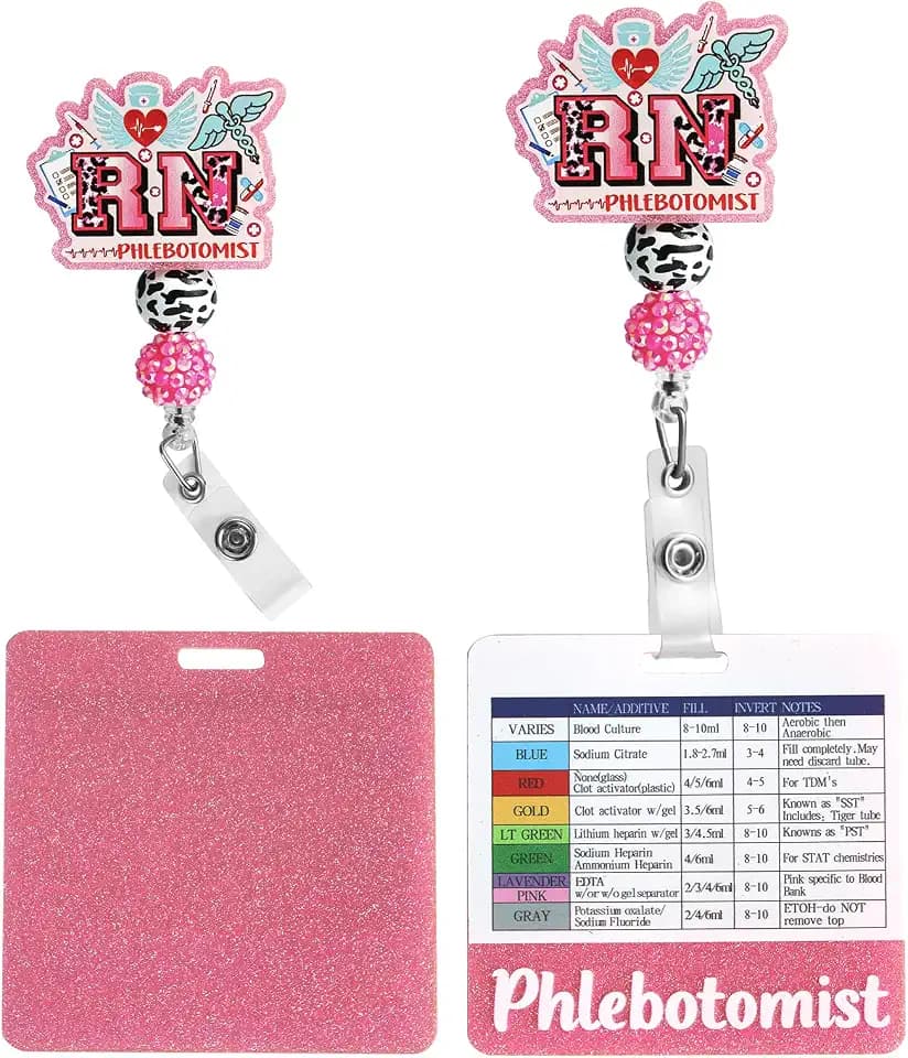 Phlebotomy Badge Reel with Badge Buddy Retractable, Phlebotomist ID Badge Holder with Alligator Clip, Medical Phlebotomy Badge Accessories for Phlebotomist Nurse Lab Tech Hospital Work(Pink)