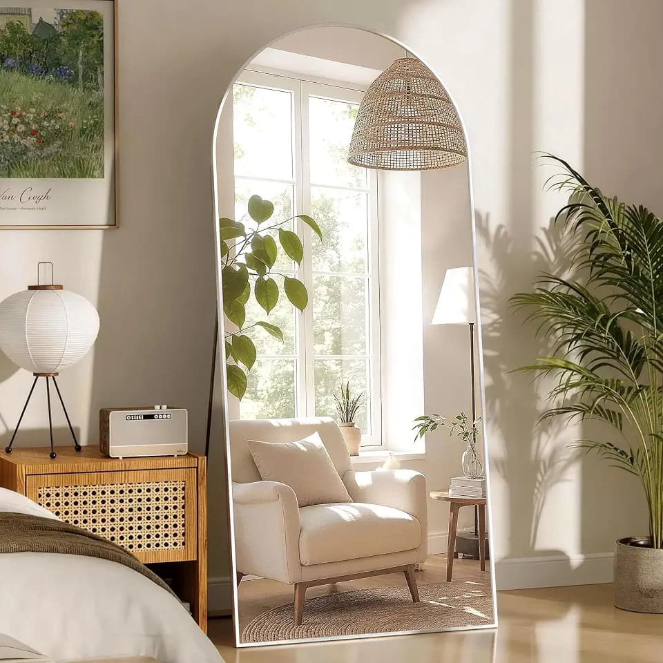 71" x 31"Arched Floor Full Length Mirror with Stand(Silver)