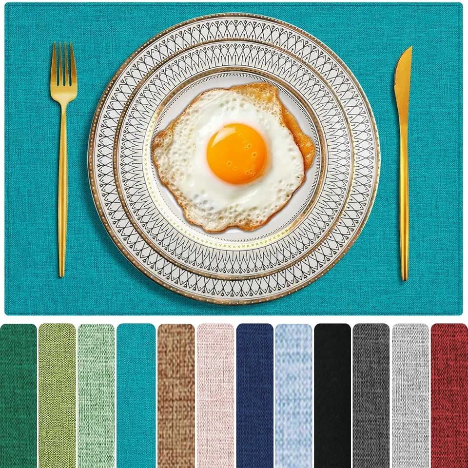 Cloth Placemats Set of 6, Cotton Linen Blend Place Mats, Teal