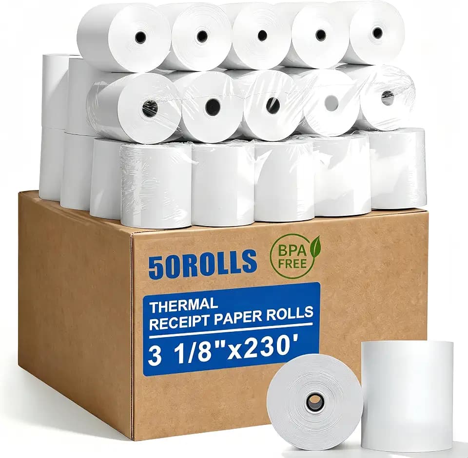 3 1/8" x 230' Thermal Receipt Paper Rolls, BPA-Free (50 Rolls)