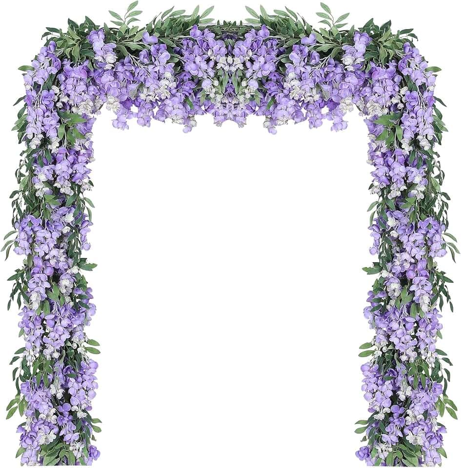 Duovlo 4Pcs 6.6Ft/Piece Imitation Silk Wisteria Garland Hanging Flower Vine for Home Outdoor Garden Ceremony Wedding Arch Floral Decor (Light Purple)