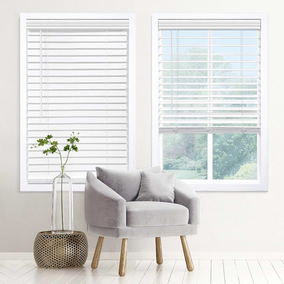 DEZ FURNISHINGS Cordless 2" Signature Faux Wood Blind, 31" W x 64" H, Embossed White