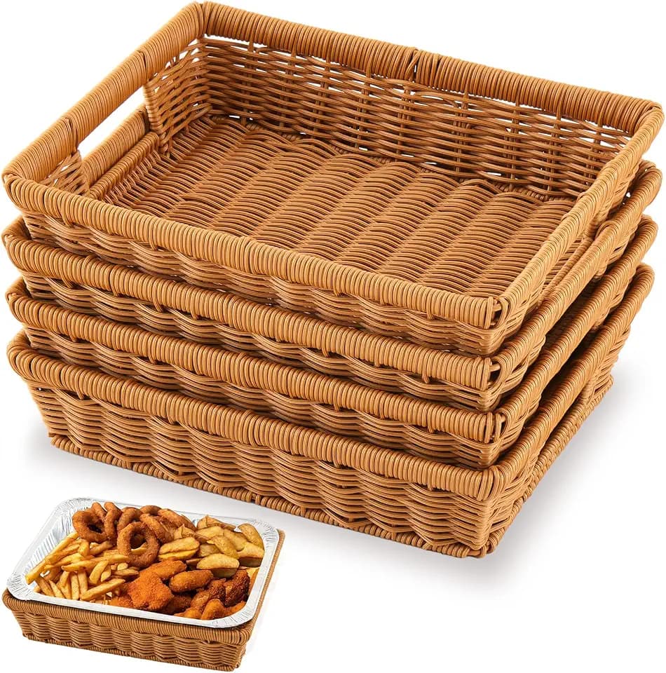 Marsui 4 Pcs Wicker Serving Baskets for 9x13 Inch Foil Pans, Brown