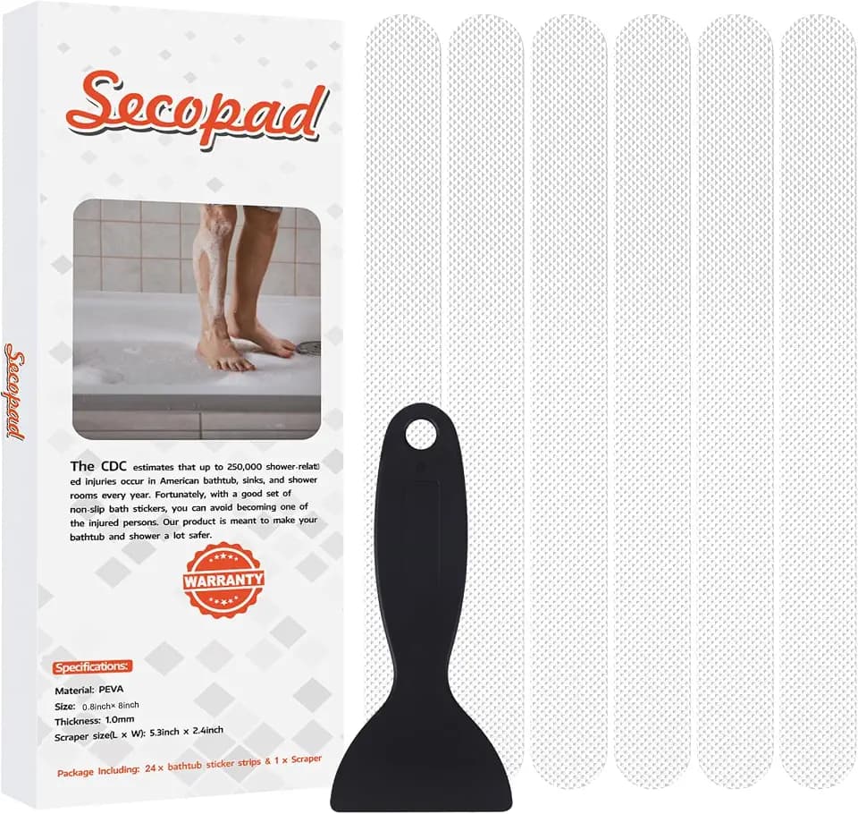 Secopad 24PCS Strip Non Slip Bathtub Stickers with Scraper, 0.8*8in, White