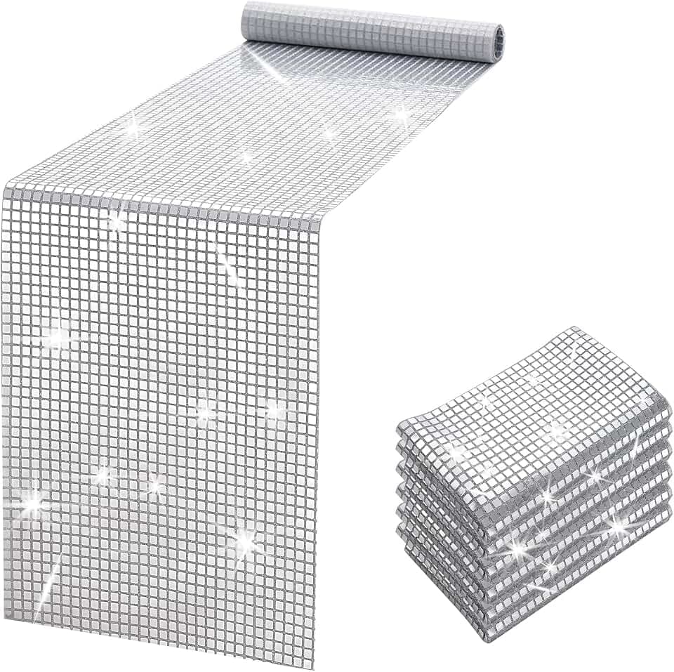 LuoluoHouse 6 Pack Disco Ball Table Runners: Silver Mirror Sequin Table Runners 12x72 Inches Sparkle RetroTable Runners for Birthday Wedding 70s 80s Disco Theme Dance Party Supplies