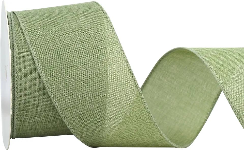 MAYREEL Sage Green Burlap Wired Ribbon 2.5 Inch 10 Yards