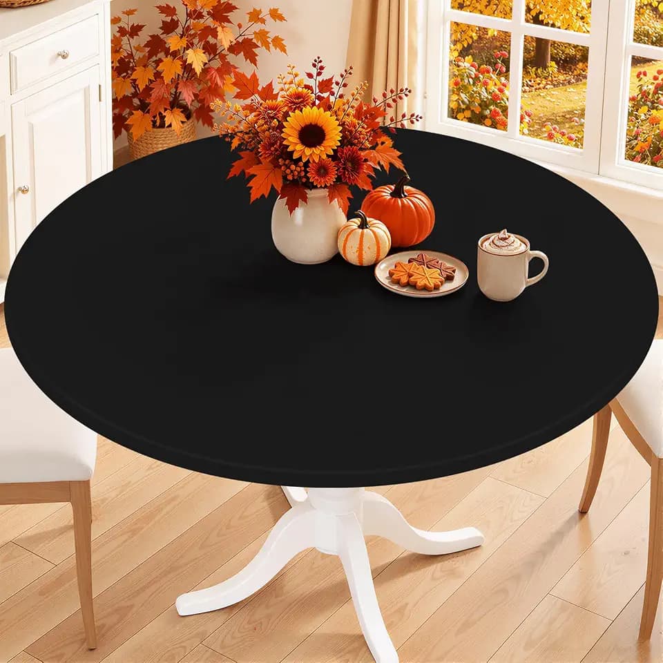 Smiry 36"-44" Round Fitted Tablecloth, Waterproof Plastic Table Cover