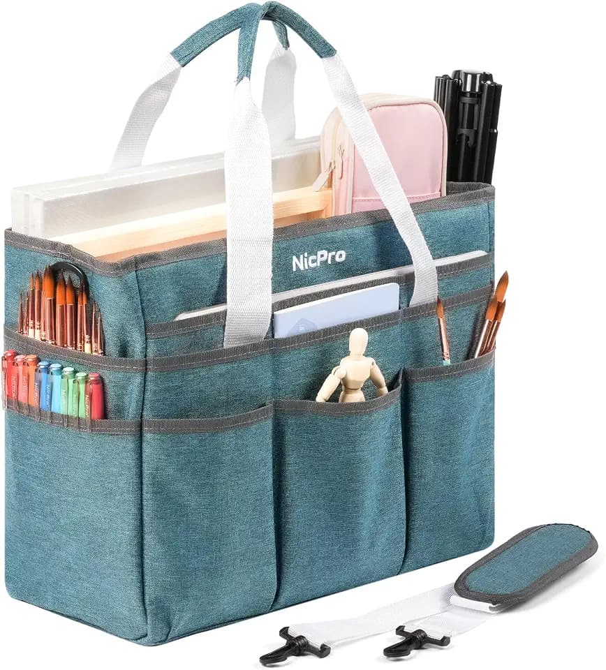 Nicpro Craft Art Bag, Large Art Tote Bag with Multiple Pockets for Supply