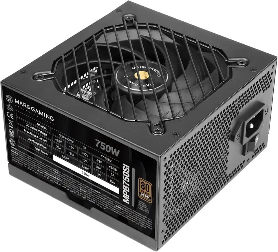 Mars Gaming MPB750SI, PC-ATX-Netzteil 750W, 7 Jahre Garantie, 80Plus Bronze 230V, 90% Effizienz, SI Extreme Silence Lüfter mit Kupferkern, AI2-RPM-, DC-DC- und SMD-Technologien, Schwarz