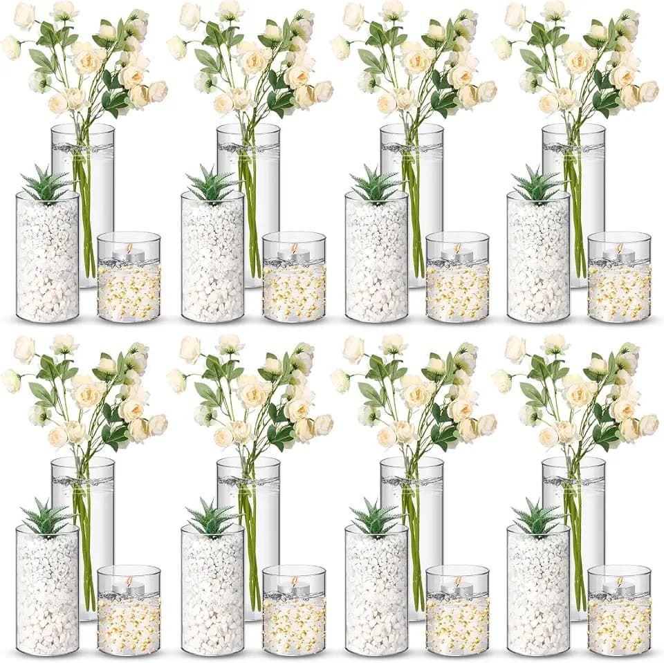 Nuogo 24 Pcs Plastic Cylinder Vases for Centerpieces 4''/6''/8'' Modern