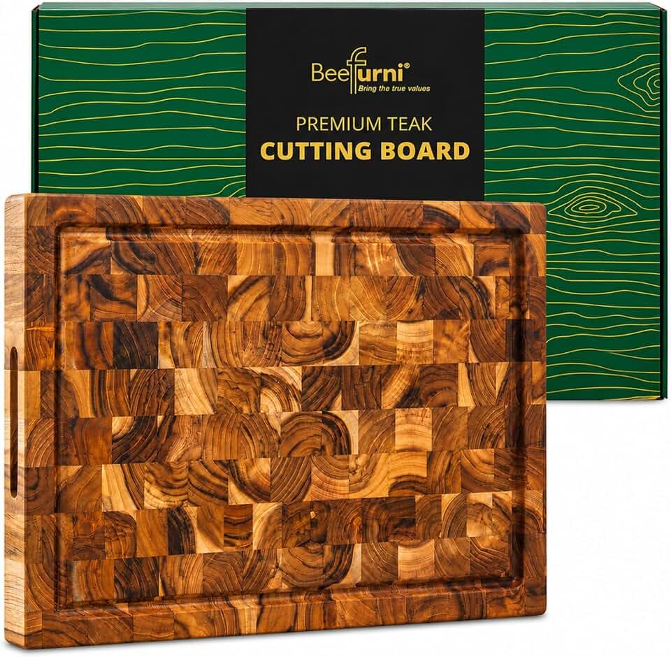 BEEFURNI Teak Wood End Grain Cutting Board (18x14x1.5", M)