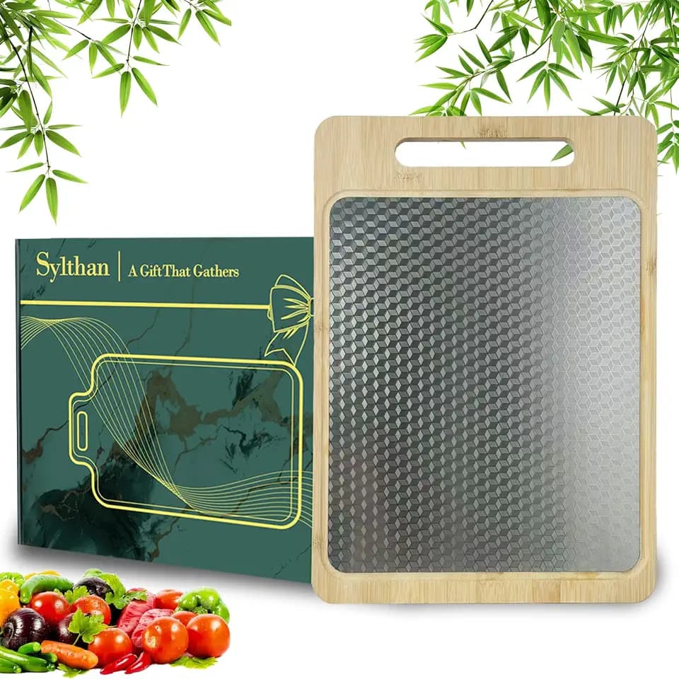 Double Sided Bamboo & Stainless Steel Cutting Board, 15"×11" Large