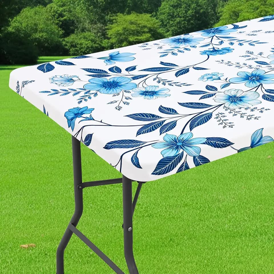 Smiry Spandex Printed 8FT Rectangle Table Cloth, Elastic Fitted Table Cover