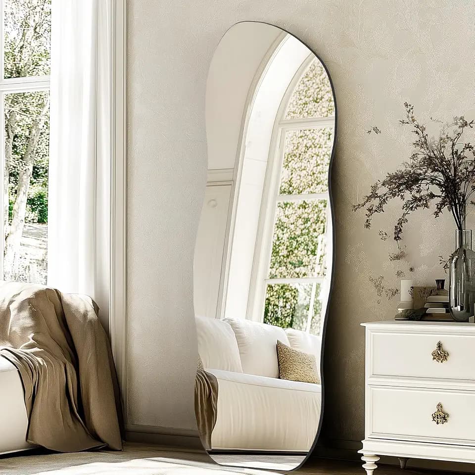 QDSSDECO 63" x 24" Full Length Mirror Irregular Wavy Mirror, Frameless