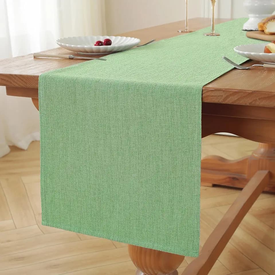 Laolitou Green Table Runners 72 Inches Long, Burlap Linen Texture Farmhouse Boho Table Runner, Rustic Dining Table Decor Long (13x72 Inches, Green)