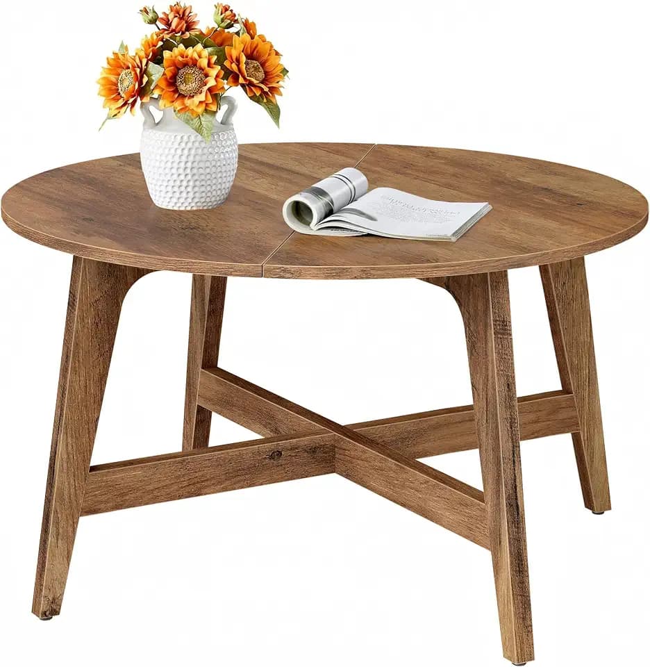 VASAGLE Round Coffee Table, 31.5-Inch Center Table, Tapered Legs