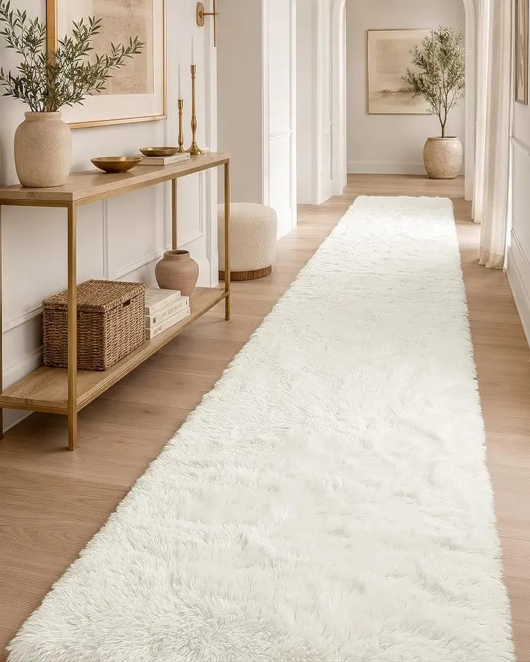 OLANLY 3x12 Machine Washable Runner Rugs for Hallway, Soft Fluffy Shaggy Bedside Rugs for Bedroom, Living Room, Indoor Floor Carpet for Kids Girls and Boys, Nursery Rooms, Home Decor Aesthetic, Ivory